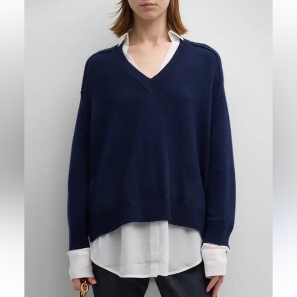 Brochu Walker V-Neck Layered Pullover Cashmere Wool Blend - Picture 6 of 7